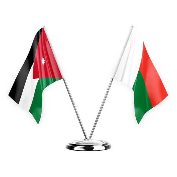 Two Table Flags Isolated White Background Illustration Jordan Madagascar — Stock Photo, Image