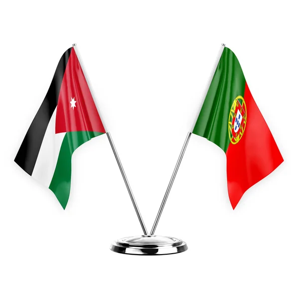 Two Table Flags Isolated White Background Illustration Jordan Portugal — Stok fotoğraf