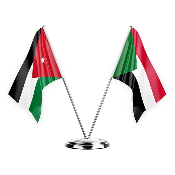 Two Table Flags Isolated White Background Illustration Jordan Sudan — Stockfoto