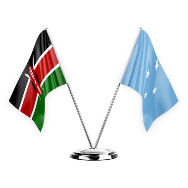 Two table flags isolated on white background 3d illustration, kenya and micronesia