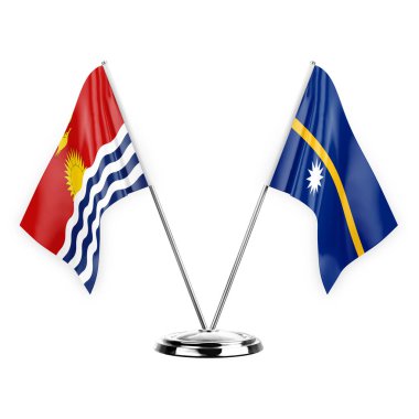 Two table flags isolated on white background 3d illustration, kiribati and nauru