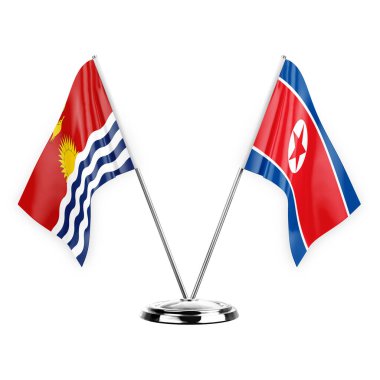Two table flags isolated on white background 3d illustration, kiribati and north korea