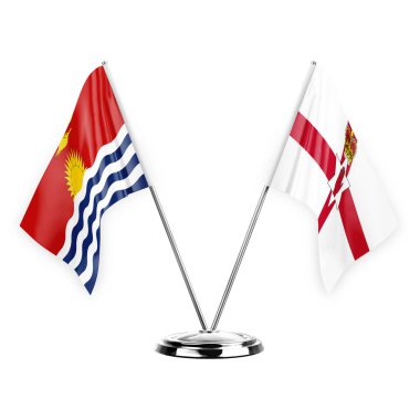 Two table flags isolated on white background 3d illustration, kiribati and ireland