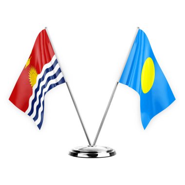 Two table flags isolated on white background 3d illustration, kiribati and palau