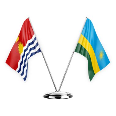 Two table flags isolated on white background 3d illustration, kiribati and rwanda
