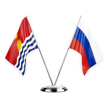 Two table flags isolated on white background 3d illustration, kiribati and russia