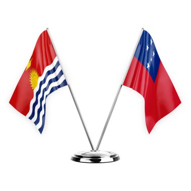 Two table flags isolated on white background 3d illustration, kiribati and samoa