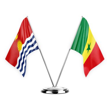 Two table flags isolated on white background 3d illustration, kiribati and senegal
