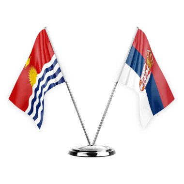 Two table flags isolated on white background 3d illustration, kiribati and serbia