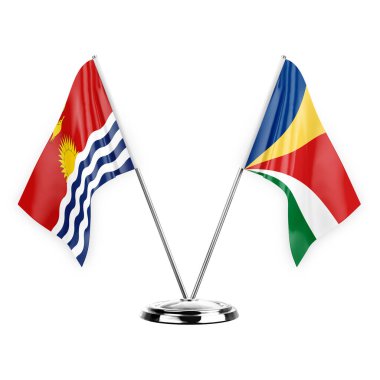 Two table flags isolated on white background 3d illustration, kiribati and seychelles
