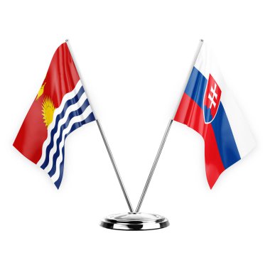 Two table flags isolated on white background 3d illustration, kiribati and slovakia