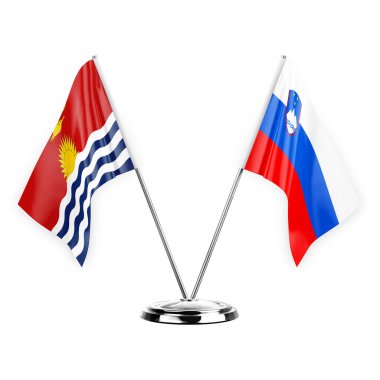Two table flags isolated on white background 3d illustration, kiribati and slovenia