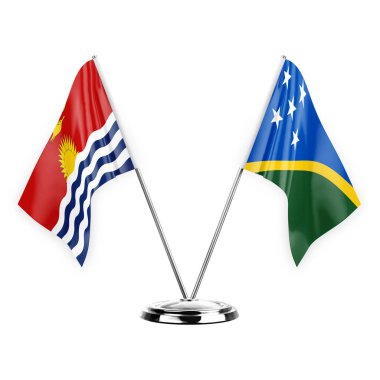 Two table flags isolated on white background 3d illustration, kiribati and solomon islands