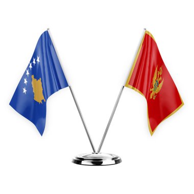 Two table flags isolated on white background 3d illustration, kosovo and montenegro