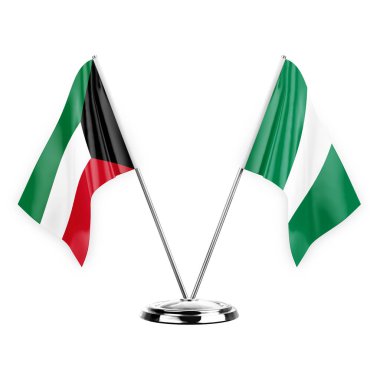 Two table flags isolated on white background 3d illustration, kuwait and nigeria