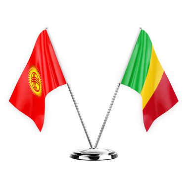 Two table flags isolated on white background 3d illustration, kyrgyzstan and mali