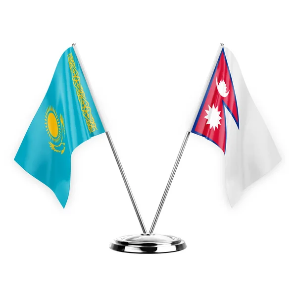 Two Table Flags Isolated White Background Illustration Kazakhstan Nepal — Stock Photo, Image