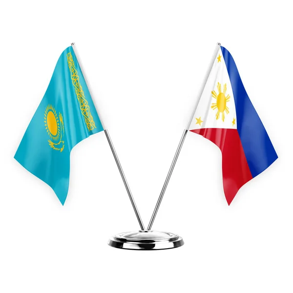 Two Table Flags Isolated White Background Illustration Kazakhstan Philippines — Zdjęcie stockowe