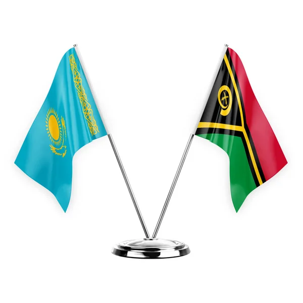 Two Table Flags Isolated White Background Illustration Kazakhstan Vanuatu — 图库照片