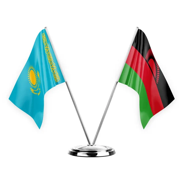 Two Table Flags Isolated White Background Illustration Kazakhstan Malawi — 图库照片