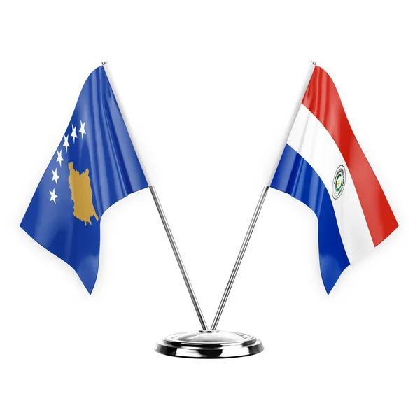 Two Table Flags Isolated White Background Illustration Kosovo Paraguay — Stockfoto