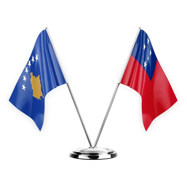 Two Table Flags Isolated White Background Illustration Kosovo Samoa — Stock Photo, Image