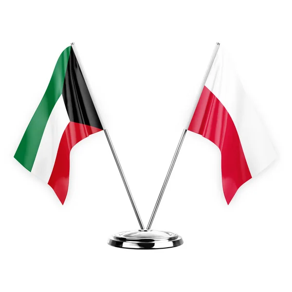 Two Table Flags Isolated White Background Illustration Kuwait Poland — Zdjęcie stockowe