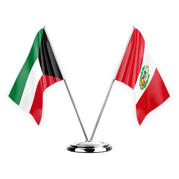 Two Table Flags Isolated White Background Illustration Kuwait Peru — Foto de Stock