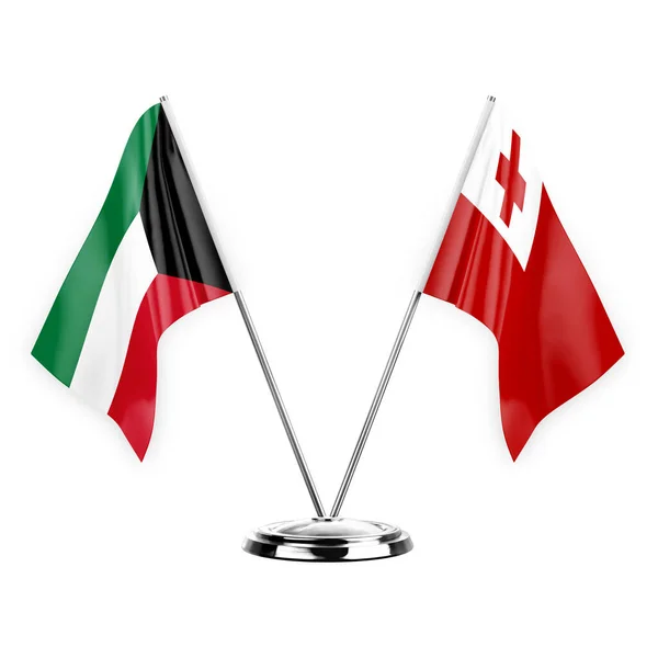 Two Table Flags Isolated White Background Illustration Kuwait Tonga — Zdjęcie stockowe