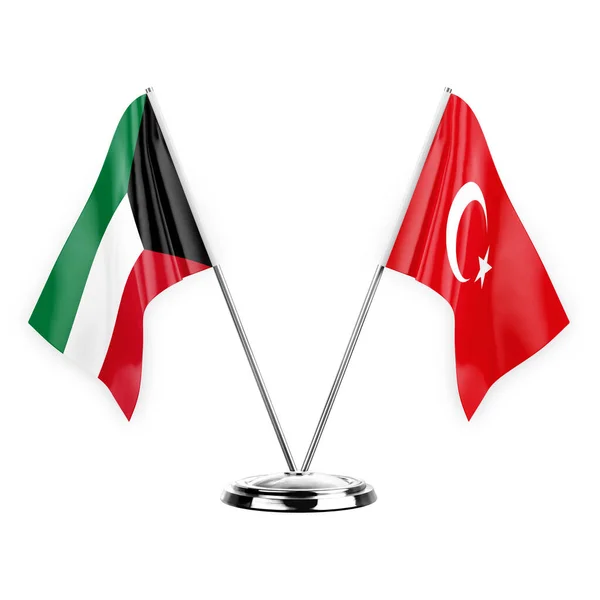 Two Table Flags Isolated White Background Illustration Kuwait Turkey — стоковое фото