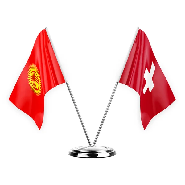 Two Table Flags Isolated White Background Illustration Kyrgyzstan Switzerland — Fotografia de Stock