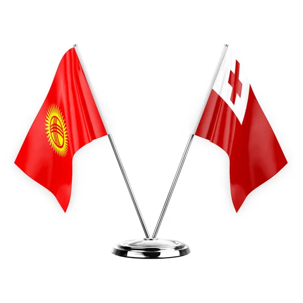Two Table Flags Isolated White Background Illustration Kyrgyzstan Tonga — 图库照片