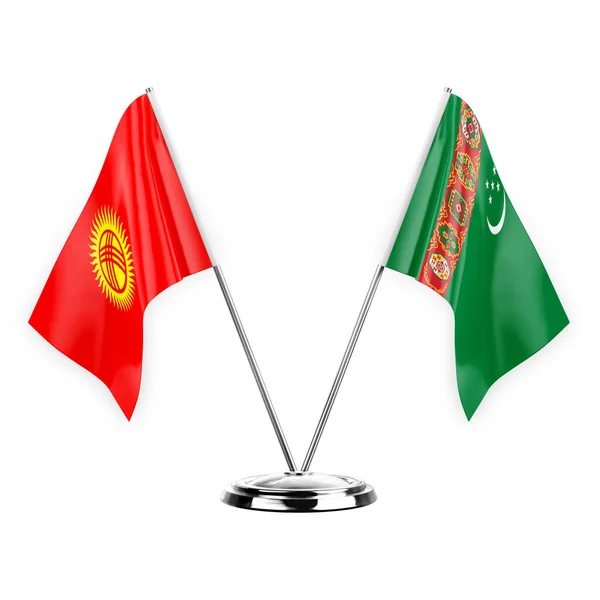 Two Table Flags Isolated White Background Illustration Kyrgyzstan Turkmenistan — Stock Photo, Image