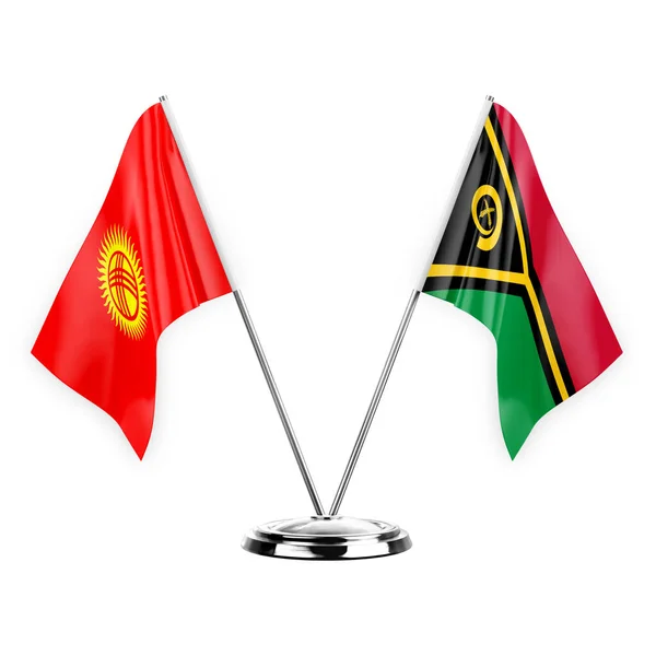 Two Table Flags Isolated White Background Illustration Kyrgyzstan Vanuatu — Stok fotoğraf