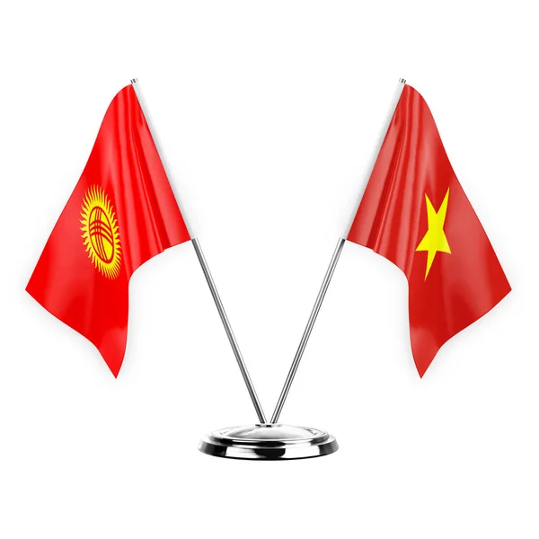 Two Table Flags Isolated White Background Illustration Kyrgyzstan Vietnam — ストック写真
