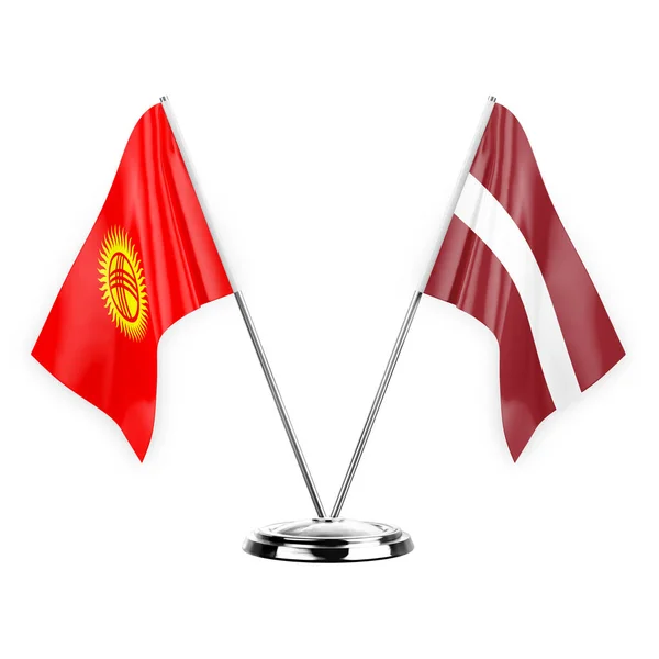 Two Table Flags Isolated White Background Illustration Kyrgyzstan Latvia — Φωτογραφία Αρχείου