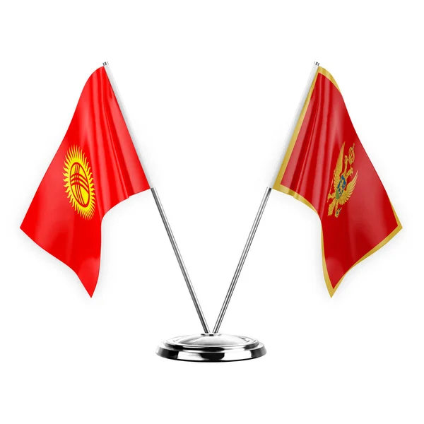 Two Table Flags Isolated White Background Illustration Kyrgyzstan Montenegro — Foto Stock
