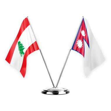 Two table flags isolated on white background 3d illustration, lebanon and nepal