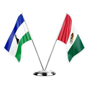 Two table flags isolated on white background 3d illustration, lesotho and mexico