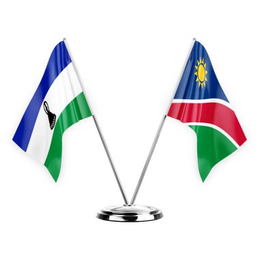 Two table flags isolated on white background 3d illustration, lesotho and namibia