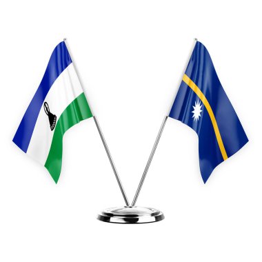 Two table flags isolated on white background 3d illustration, lesotho and nauru