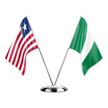 Two table flags isolated on white background 3d illustration, liberia and nigeria