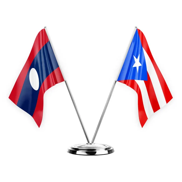 Two Table Flags Isolated White Background Illustration Laos Puerto Rico — ストック写真