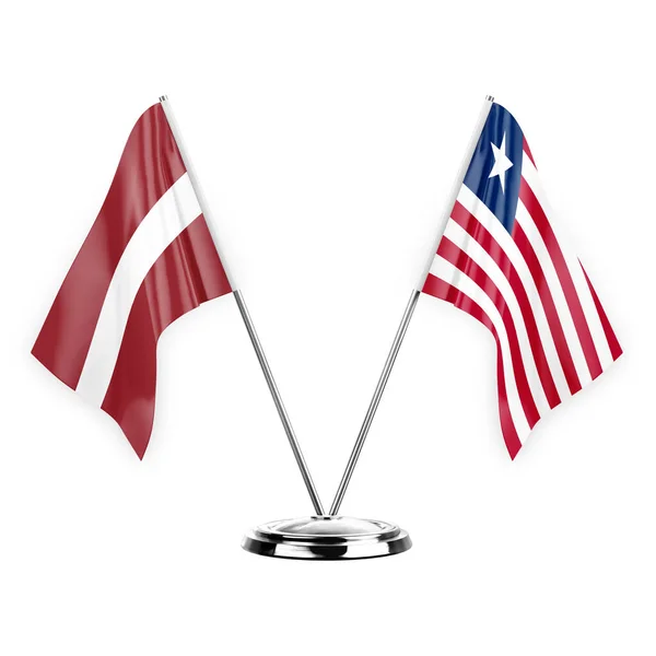 Two Table Flags Isolated White Background Illustration Latvia Liberia — Stockfoto
