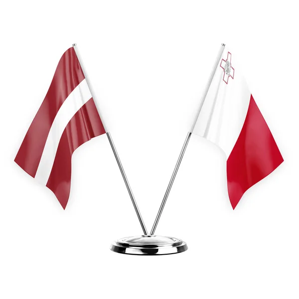 Two Table Flags Isolated White Background Illustration Latvia Malta — Stock Photo, Image