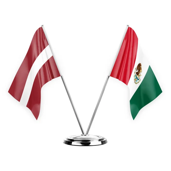 Two Table Flags Isolated White Background Illustration Latvia Mexico — Zdjęcie stockowe