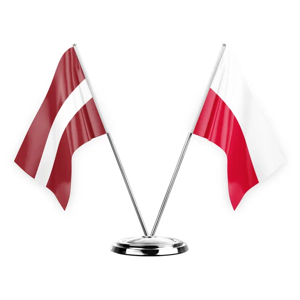 Two Table Flags Isolated White Background Illustration Latvia Poland — Stock fotografie