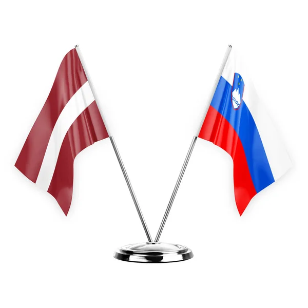 Two Table Flags Isolated White Background Illustration Latvia Slovenia — Stock Photo, Image