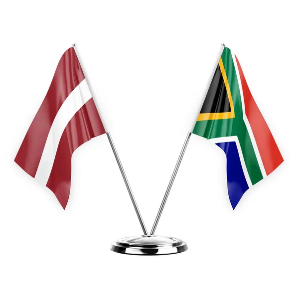 Two Table Flags Isolated White Background Illustration Latvia South Africa — Stock fotografie