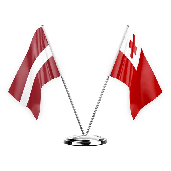 Two Table Flags Isolated White Background Illustration Latvia Tonga —  Fotos de Stock